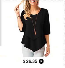 Layered Black Round Neck Asymmetric Hem Blouse