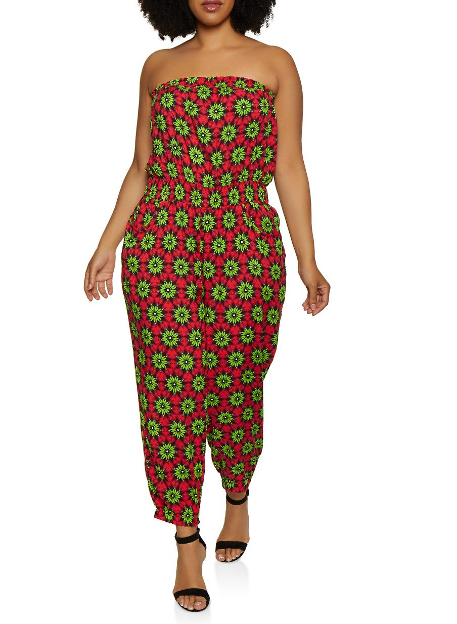 Plus Size Printed Tube Jumpsuit