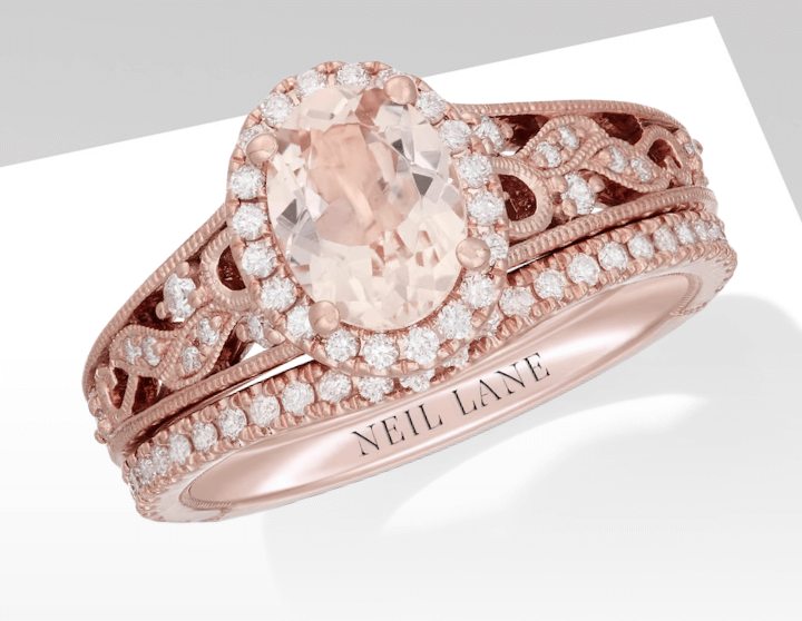 Neil Lane Oval-cut Morganite Bridal Set 1/2 ct tw Diamonds 14K Rose Gold