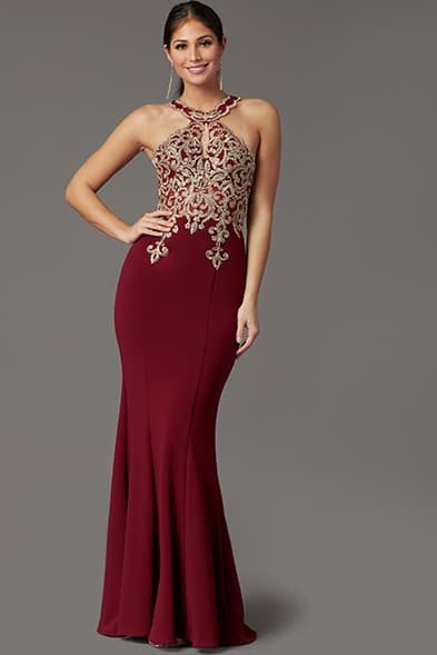 High-Neck Embellished Long Prom Dress by PromGirl