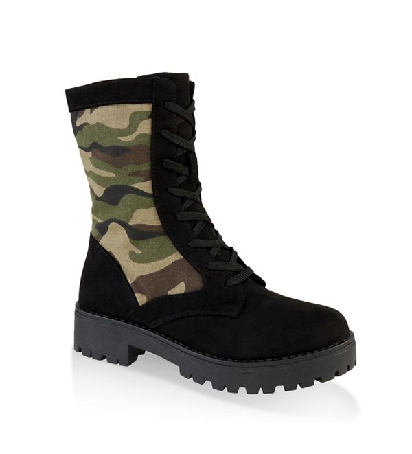 Lace Up Camo Lug Sole Combat Boots