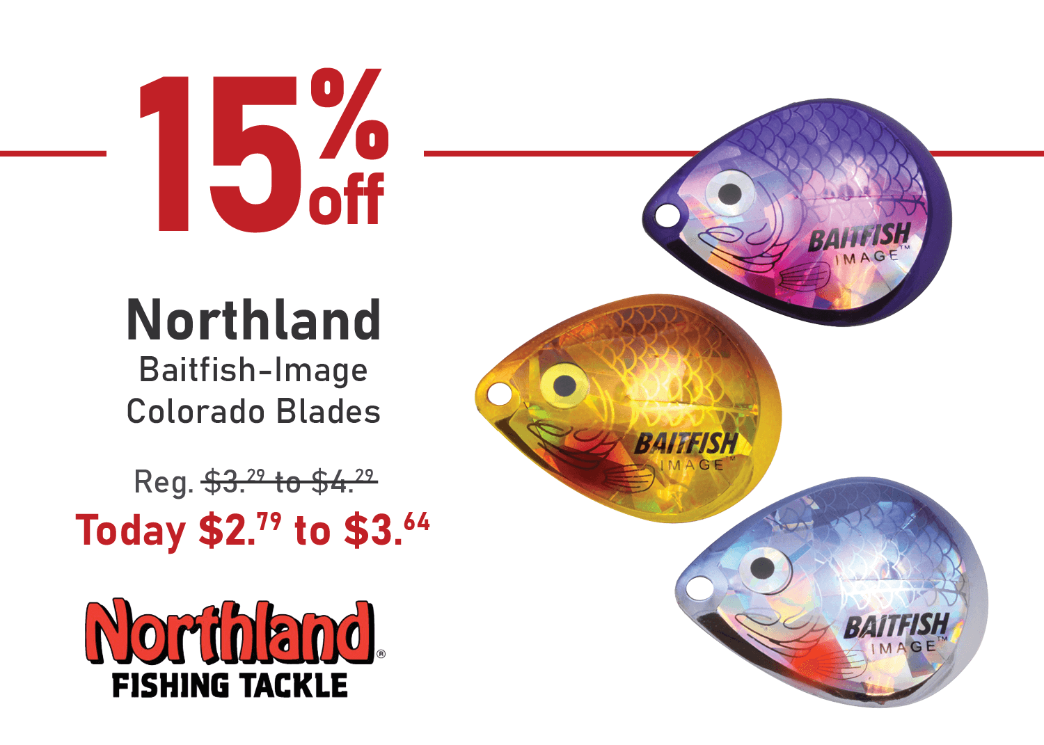 Save 15% on Northland Baitfish-Image Colorado Blades!
