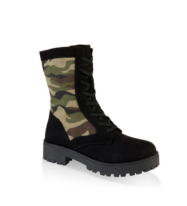 Lace Up Camo Lug Sole Combat Boots