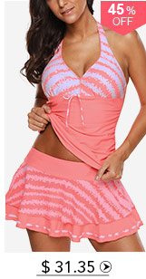 Printed Halter Neck Tankini Top and Pantskirt