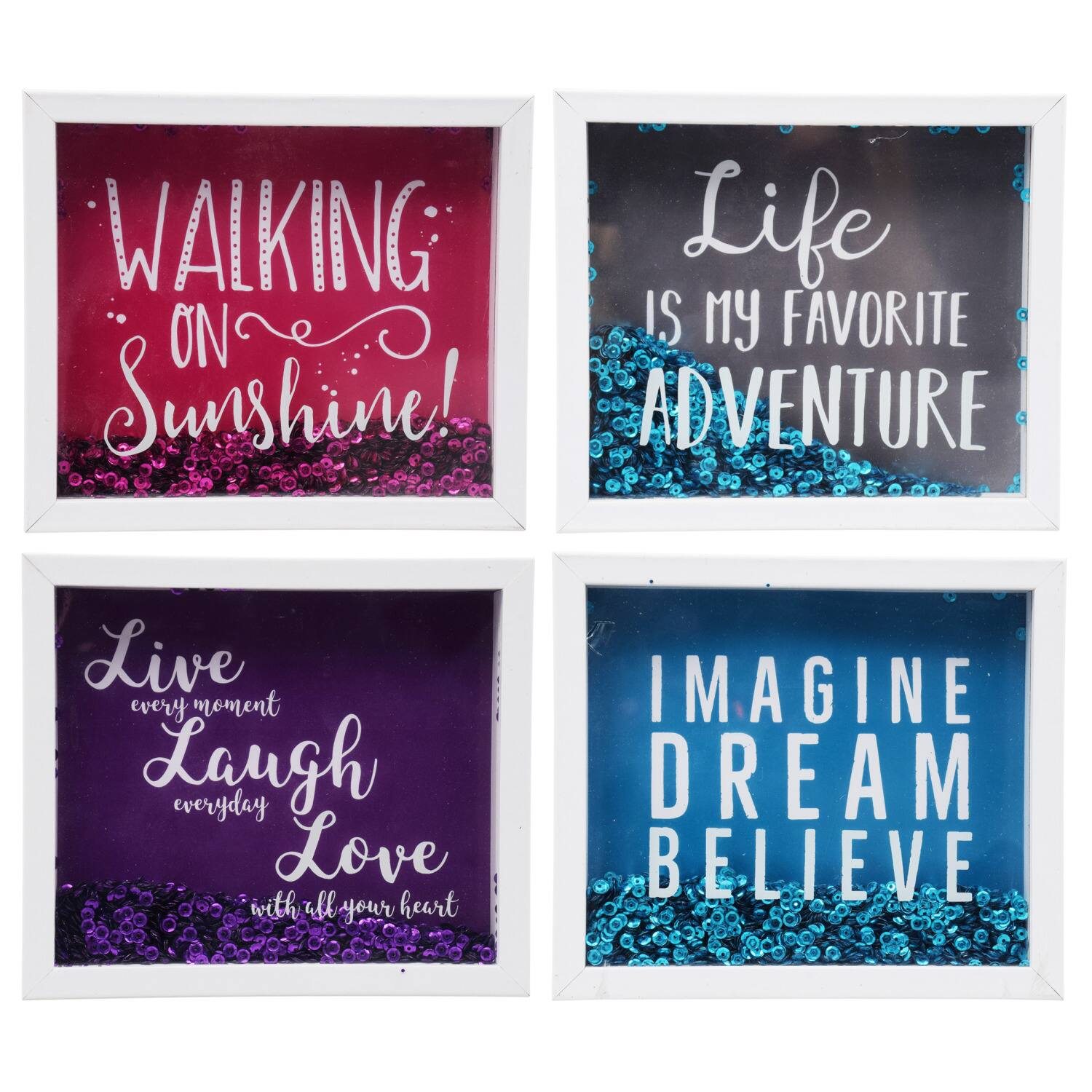 Sentiment Shadowboxes with Sequins, 6x5.25 in.