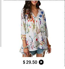 Printed Three Quarter Sleeve Button Neck Blouse