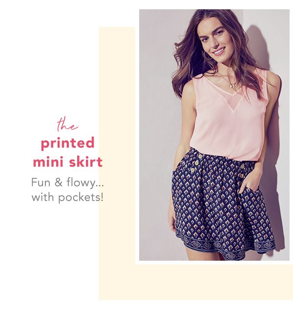 The printed mini skirt. Fun and flowy... with pockets!