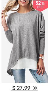 Long Sleeve Button Back Patchwork T Shirt