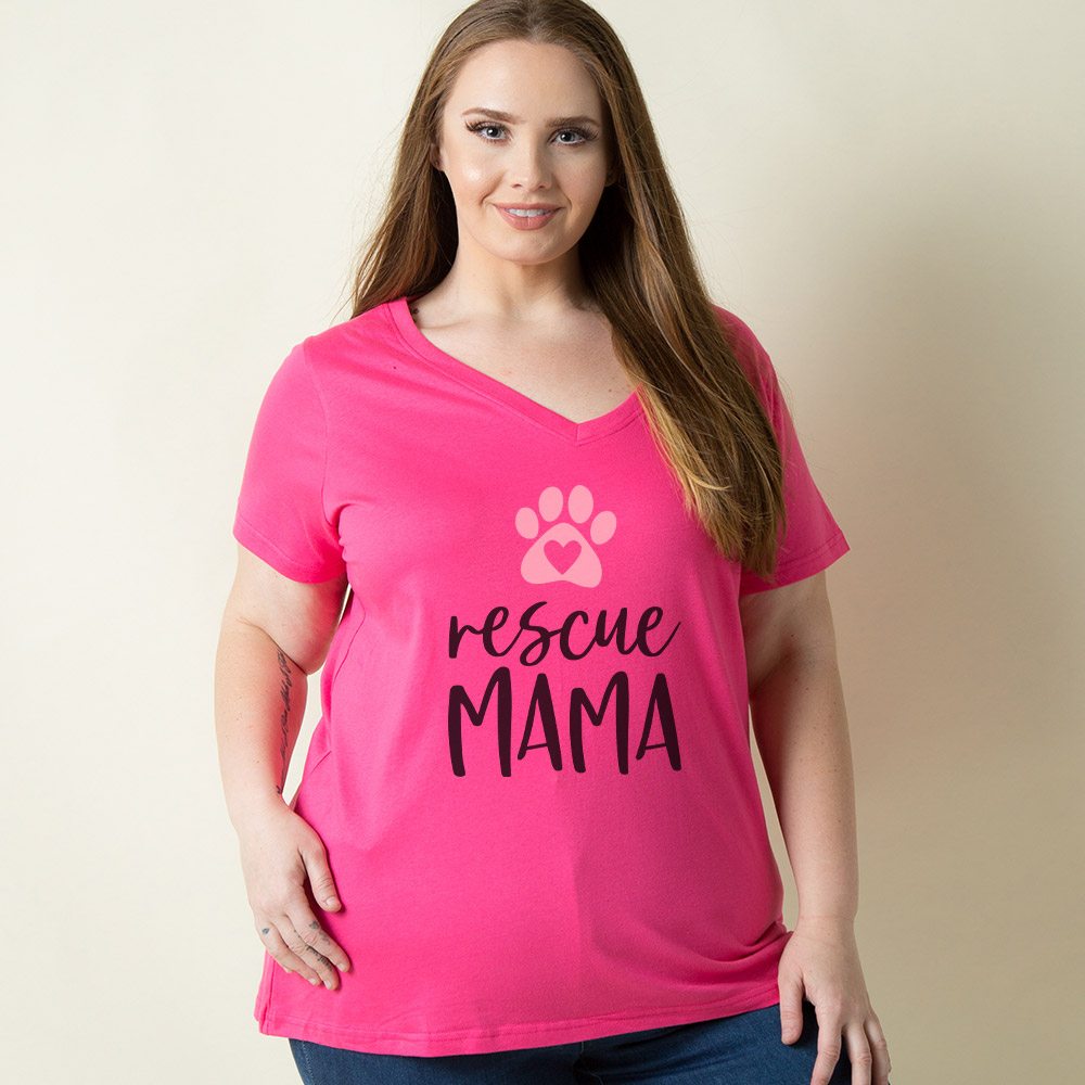 Rescue Mama Curvy Fit Pink V-Neck Tee