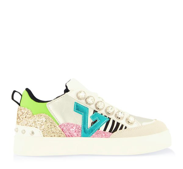 Rhinestone Detail Color Block Lace Up Sneakers