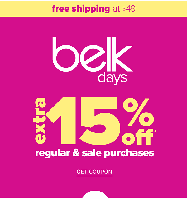 Extra 15% off regular & sale purchases. Get Coupon.