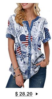 Flag Print Short Sleeve Notch Neck T Shirt