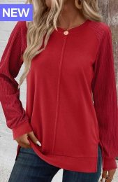 Red Patchwork Long Sleeve Round Neck Sweatshirt