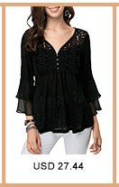 Lace Panel Flare Sleeve Black Blouse