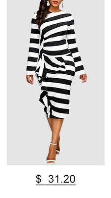 Long Sleeve Striped Back Slit Ruffle Dress