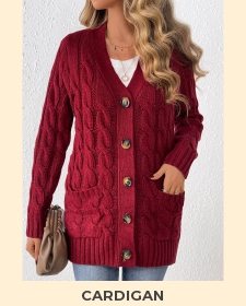 ROTITA Button Wine Red V Neck Long Sleeve Cardigan