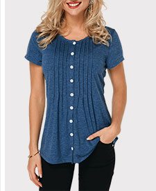 Button Up Crinkle Chest Navy Blue T Shirt