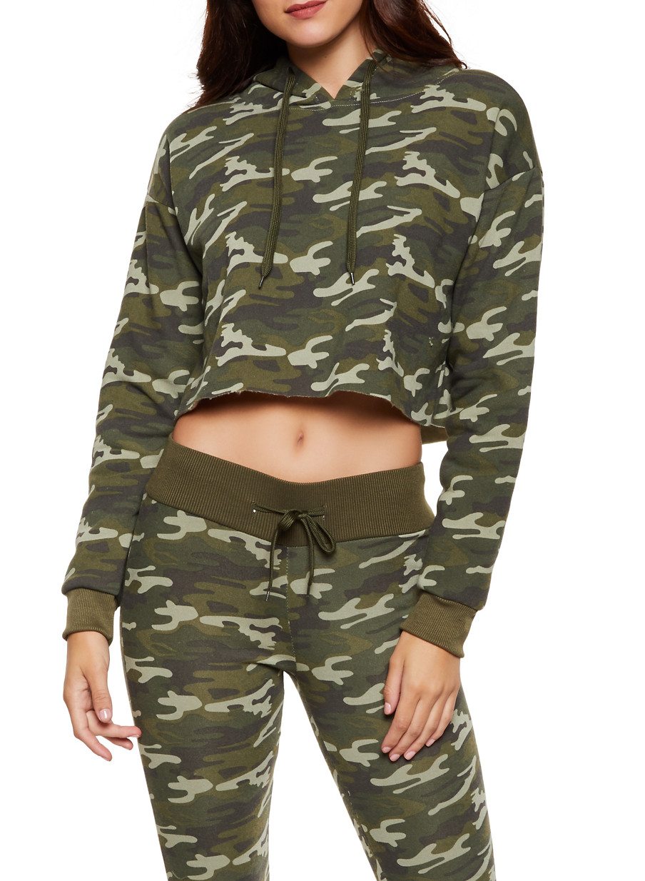 Camo Cropped Hooded Sweatshirt