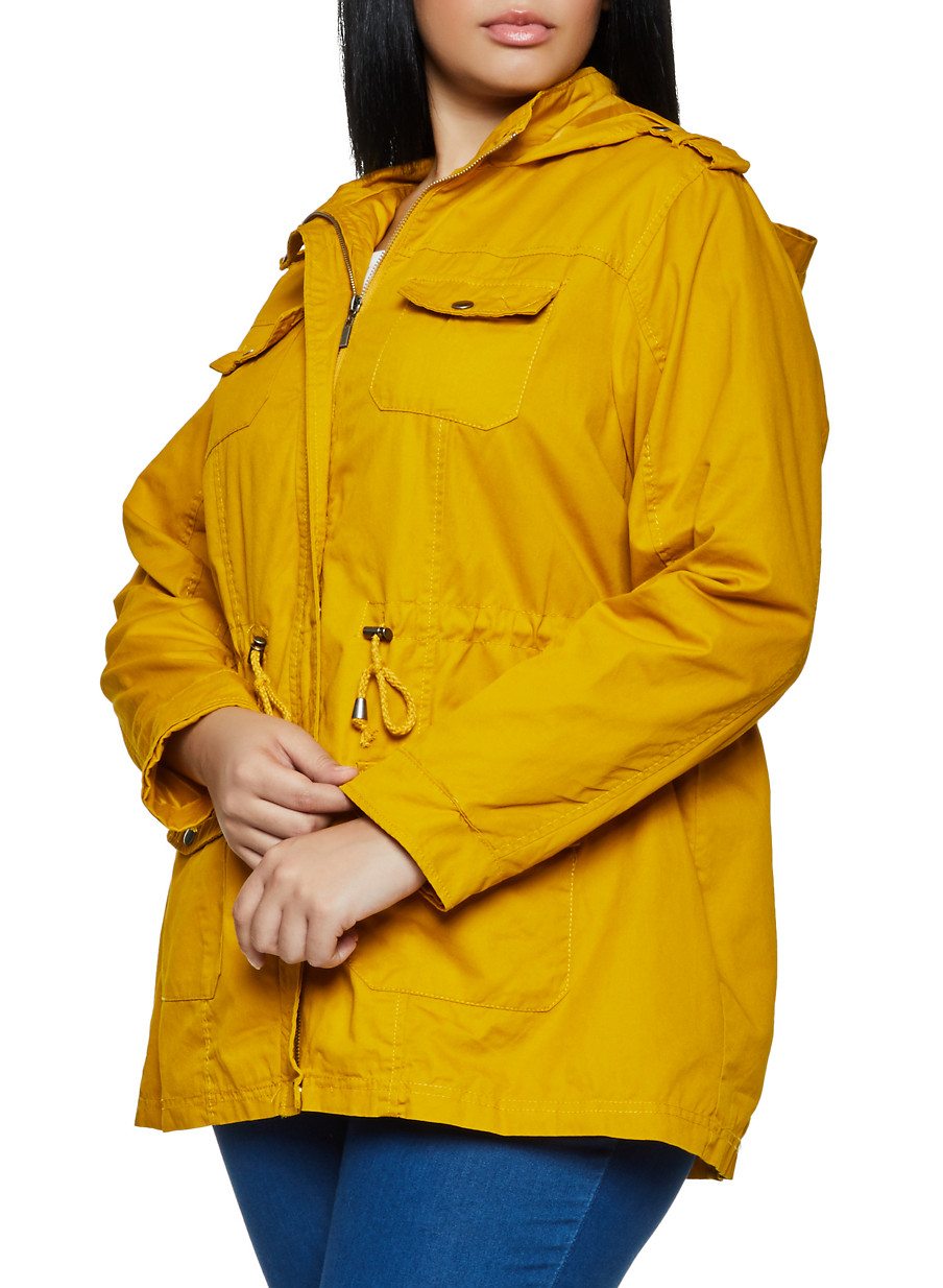 Plus Size Solid Hooded Twill Anorak Jacket