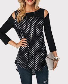 Polka Dot Print Cold Shoulder Blouse