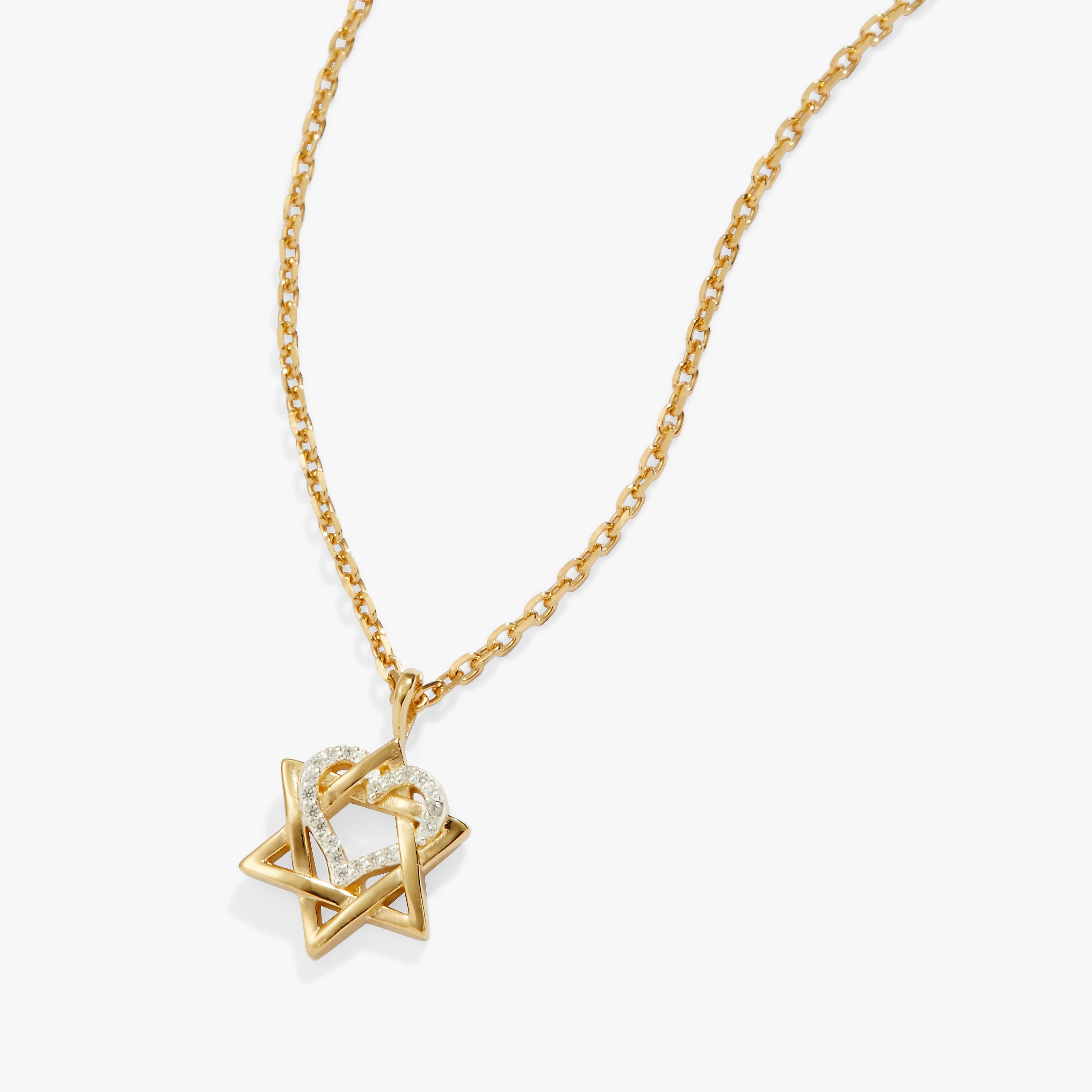 Image of Star of David Heart Necklace, 14kt Gold Plated