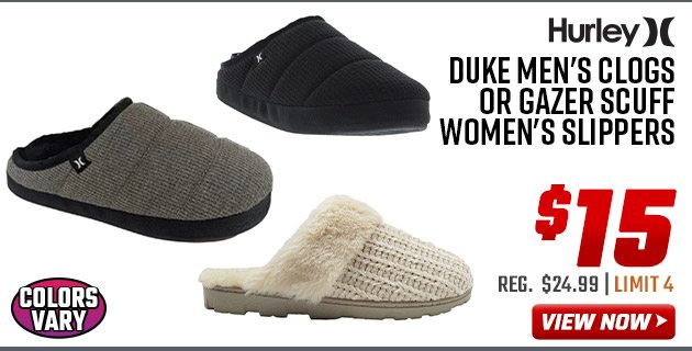 Hurley Duke Men's Clogs or Gazer Scuff Women's Slippers