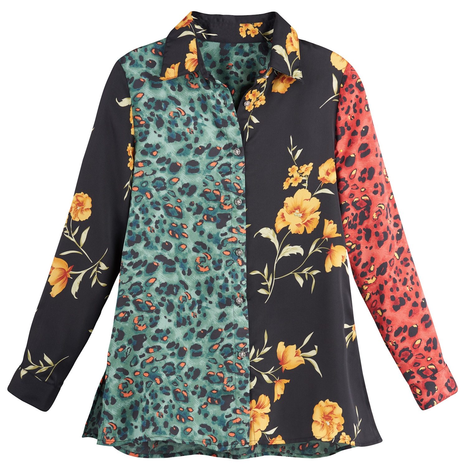 Fleurs Mixed Prints Button-Front Shirt