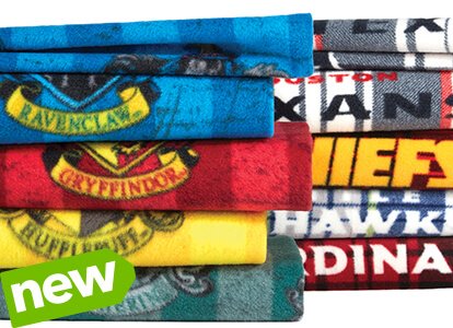 Licensed Character Fabrics and No-Sew Throw Kits and Team Shop Fabrics.