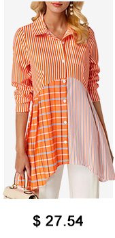 Asymmetric Hem Button Front Orange Blouse