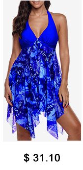 Halter Royal Blue Asymmetric Hem Swimdress and Panty