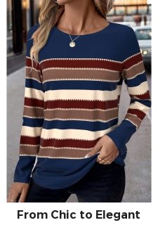 Blue Patchwork Striped Long Sleeve Round Neck T Shirt