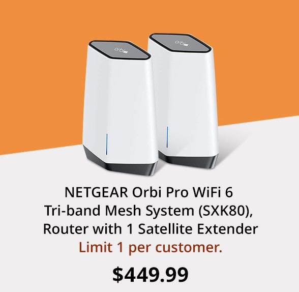 NETGEAR Orbi Pro WiFi 6 Tri-band Mesh System (SXK80), Router with 1 Satellite Extender