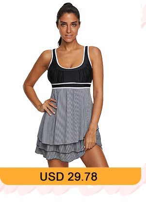 Contrast Piping Scoop Back Layered Swimdress and Shorts 
