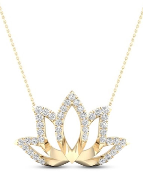 By Women For Women Diamond Lotus Necklace 1/8 ct tw Round-cut 10K Yellow Gold 18in