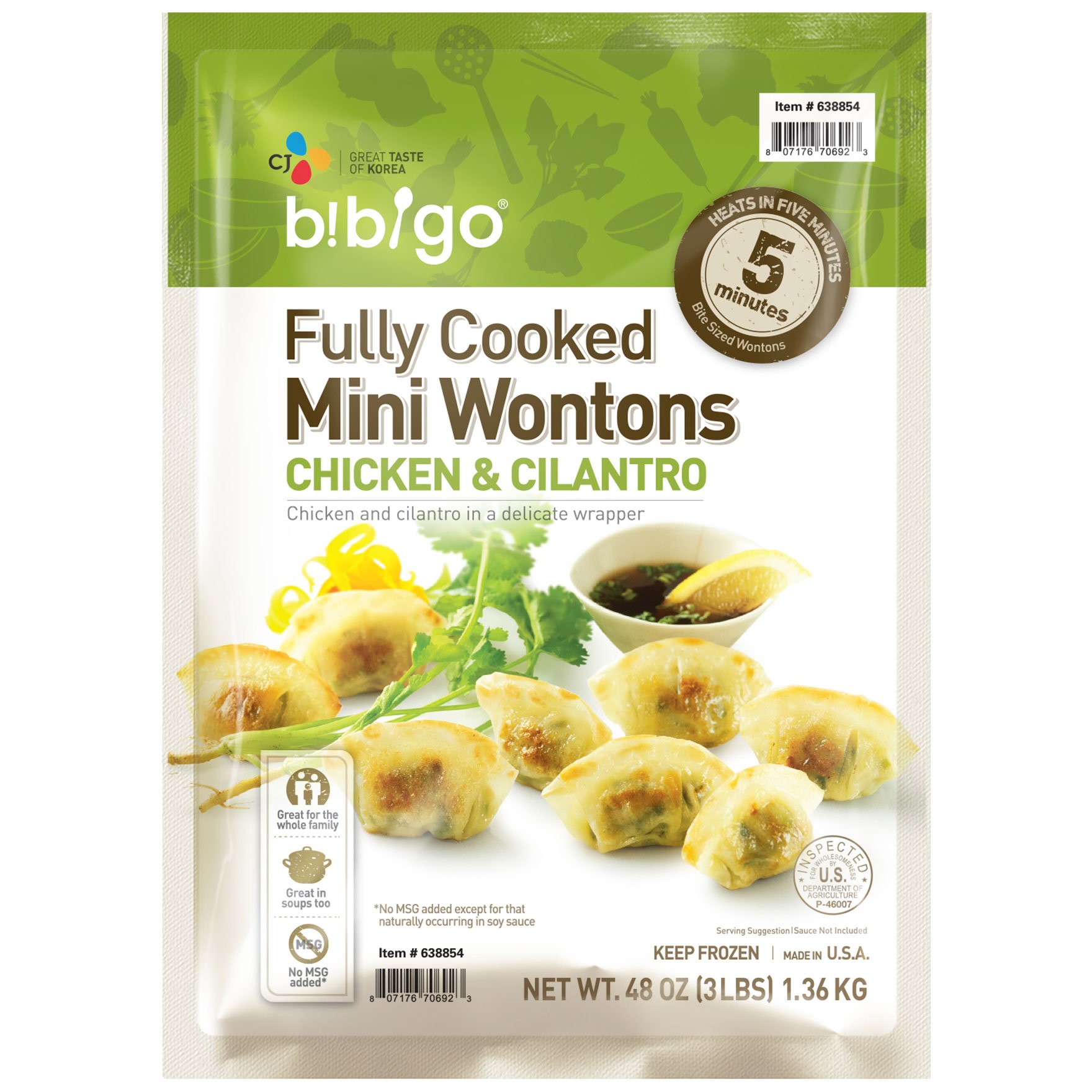 Bibigo Fully Cooked Mini Wontons Chicken & Cilantro, 3 Lbs.