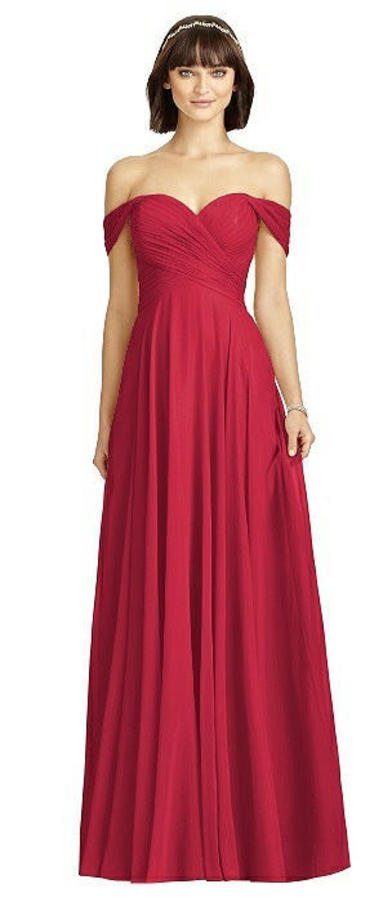 Valentine Red Off the Shoulder Lux Chiffon Gown