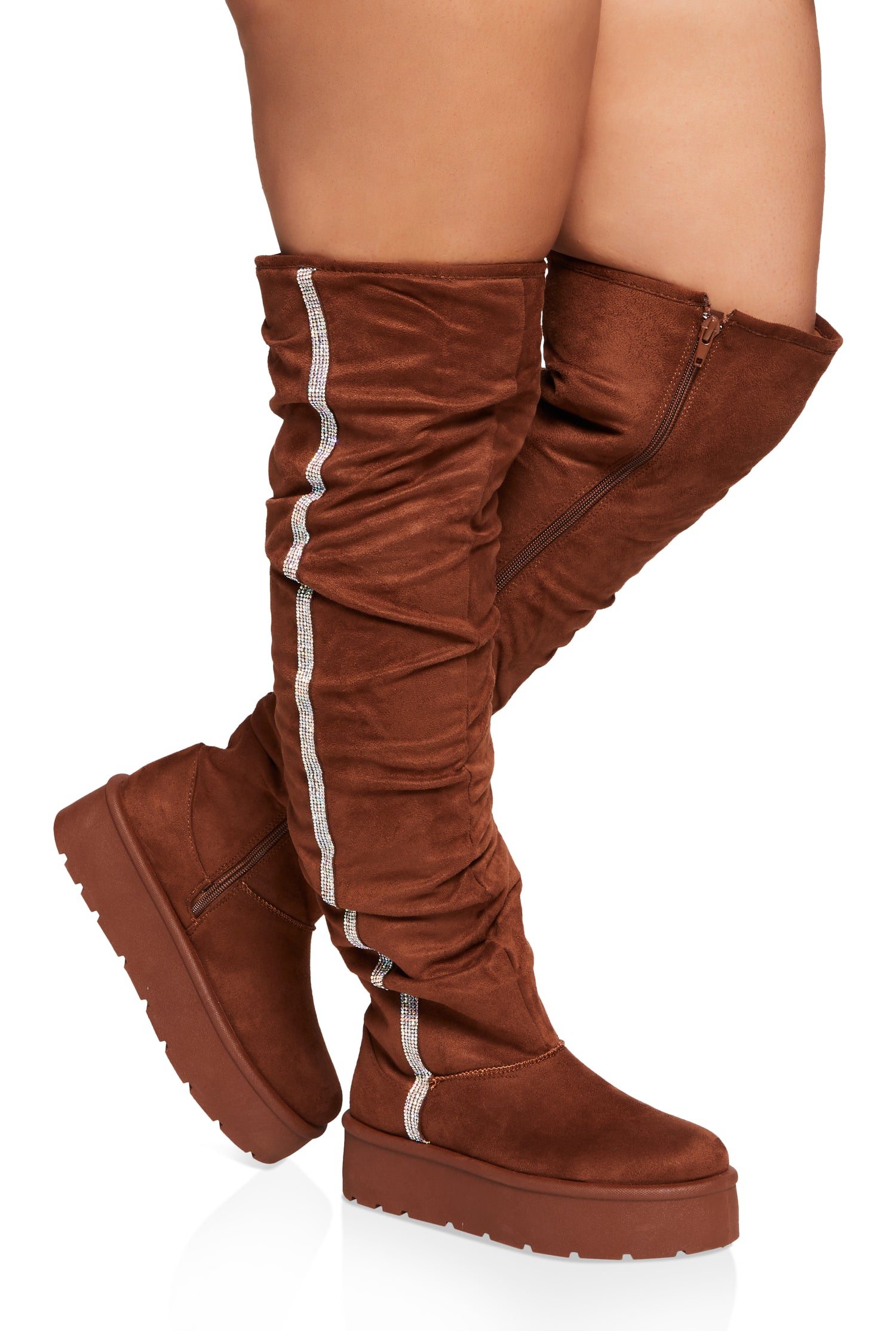 Rhinestone Trim Slouch Over the Knee Boots