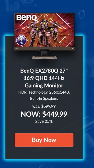 BenQ EX2780Q 27 Inch 16:9 QHD 144Hz Gaming Monitor HDRi Technology, 2560x1440, Built-In Speakers