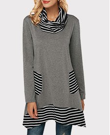 Stripe Print Cowl Neck Pocket Sweatshirt