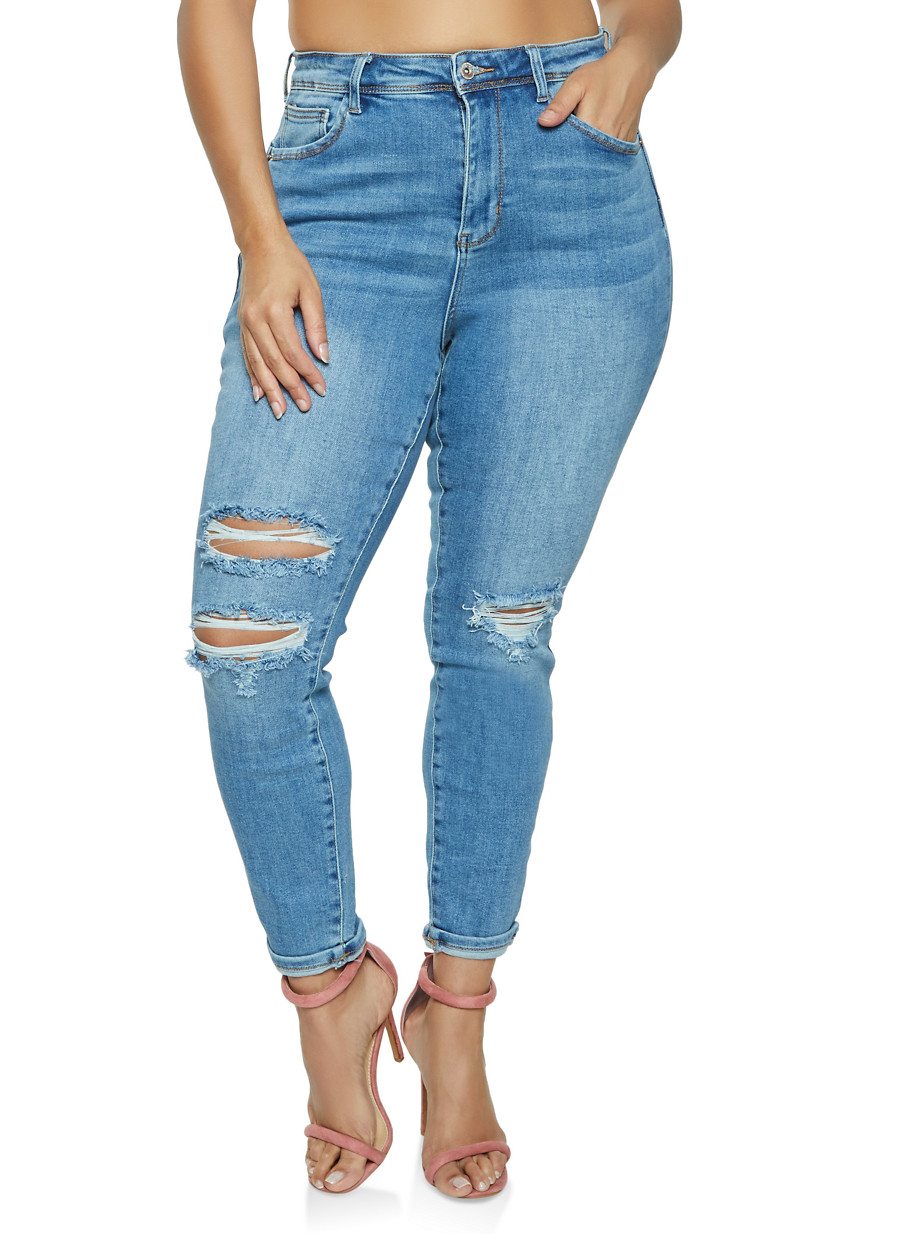 Plus Size WAX Distressed High Rise Jeans