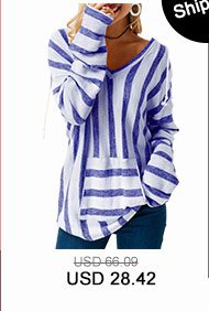 Pocket Long Sleeve Striped Hooded Collar T Shirt