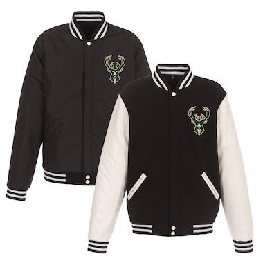 Milwaukee Bucks JH Design Reversible Fleece & Faux Leather Full-Snap Jacket - Black/White