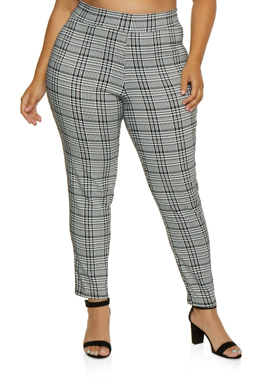 Plus Size Plaid Pull On Pants