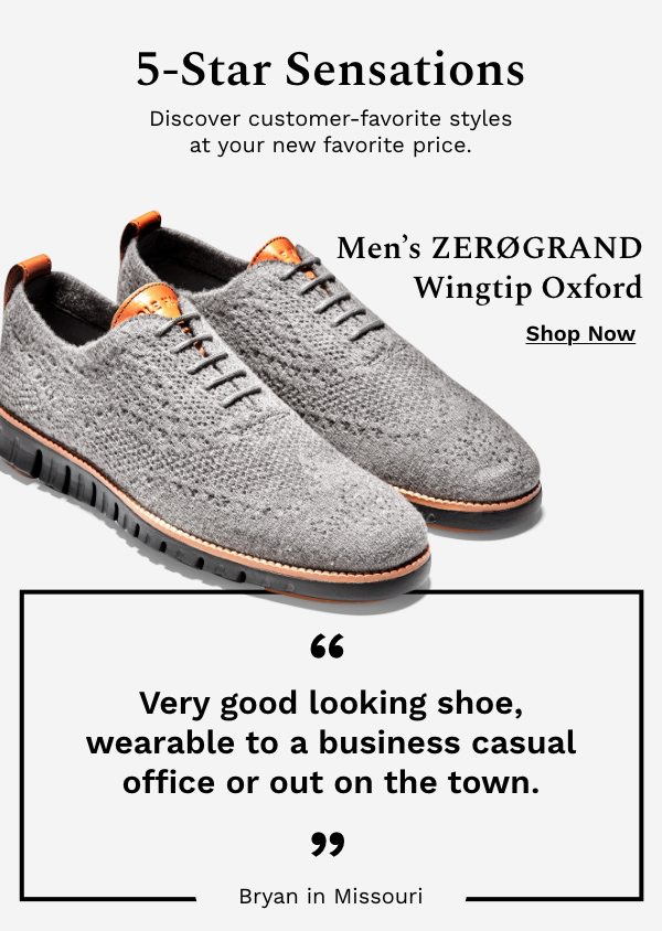 5-Star Sensations Men's ZEROGRAND Wingtip Oxford Shop Now