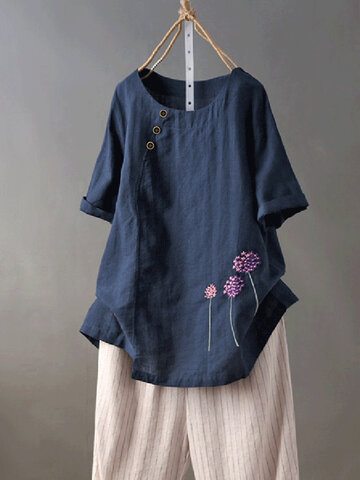 Floral Embroidery Short Sleeve T-shirt