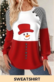 ROTITA Christmas Patchwork Snowman Print Multi Color Round Neck Sweatshirt