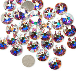 Flat back, Swarovski® crystal rhinestone, crystal AB, foil back, 7.07-7.27mm Xirius rose (2088), SS34. Sold per pkg of 12.