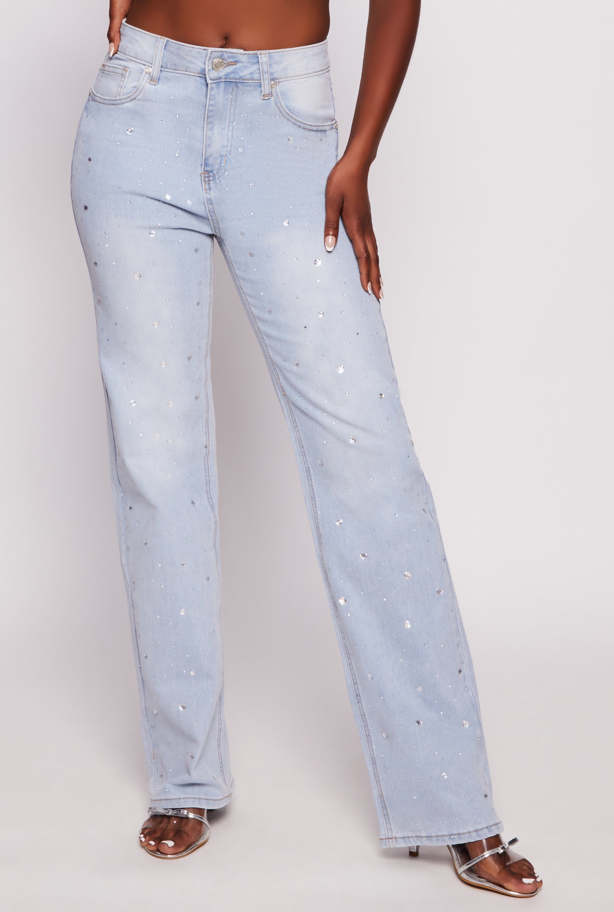 Rhinestone Straight Leg Jeans