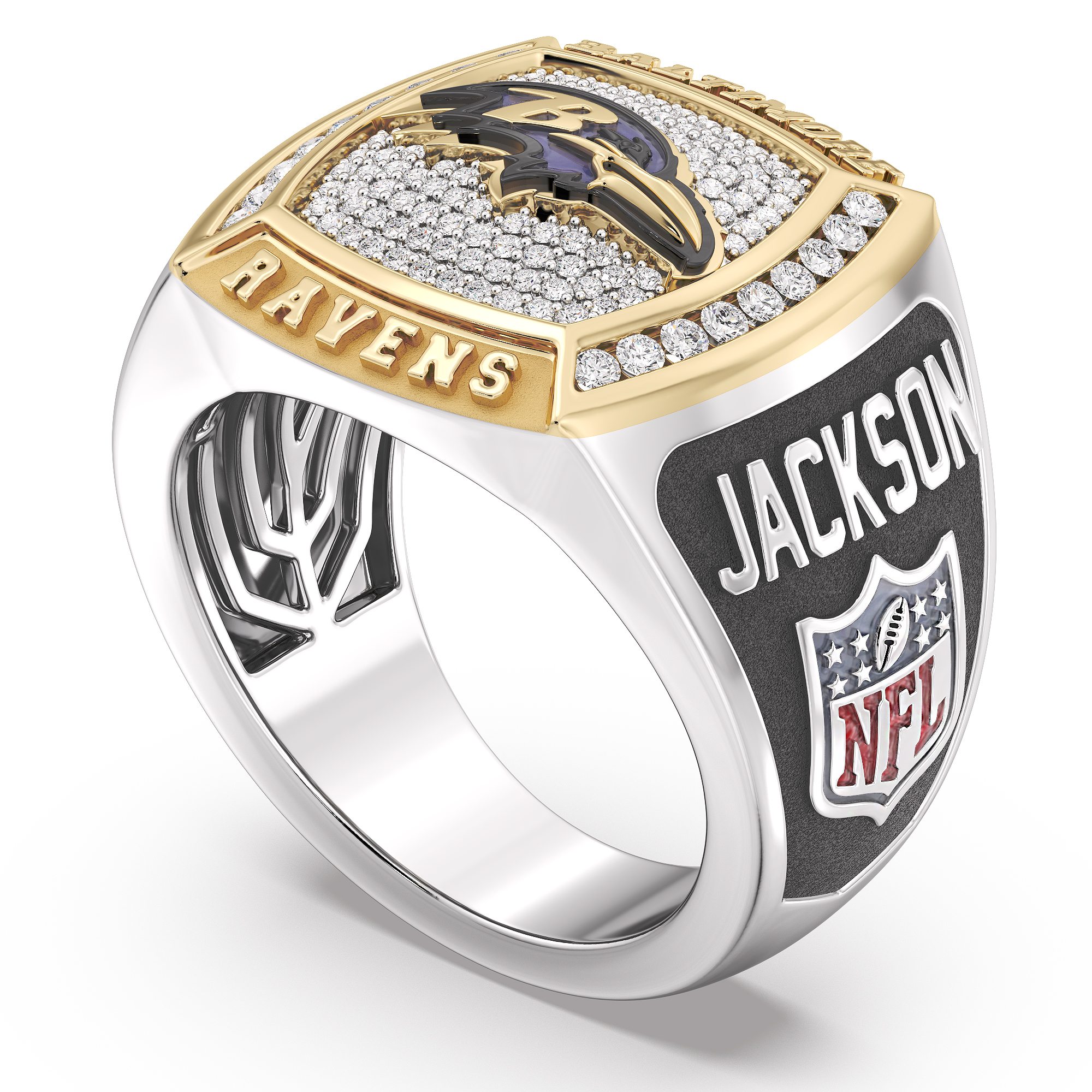 Lamar Jackson 1/2 CTTW Diamond Two-Tone Yellow Gold and Sterling Silver Ring