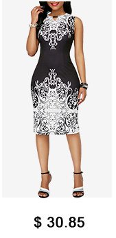 Sleeveless High Waist Black Printed Dress